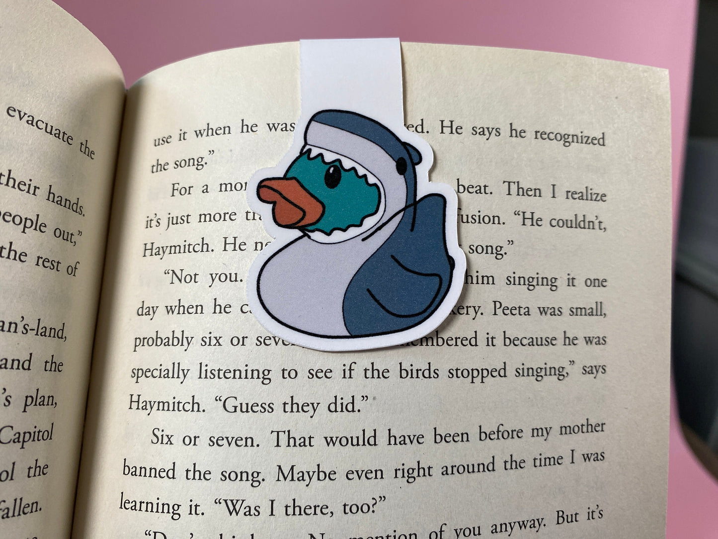 shark rubber duck magnetic bookmark in book