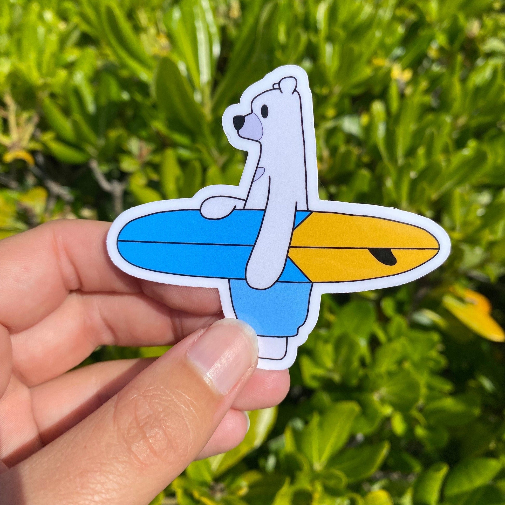 polar bear surfing sticker