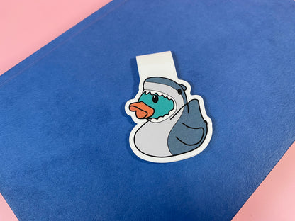 shark rubber duck magnetic bookmark on book
